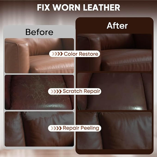 Leather Recoloring Balm - Scratch Repair & Color Restore Kit for Faded Leather, Leather Couch & Car Seats - 10OZ Leather Restorer Balm for Furniture, Auto Interior, Vinyl, Accessories (Medium Brown)