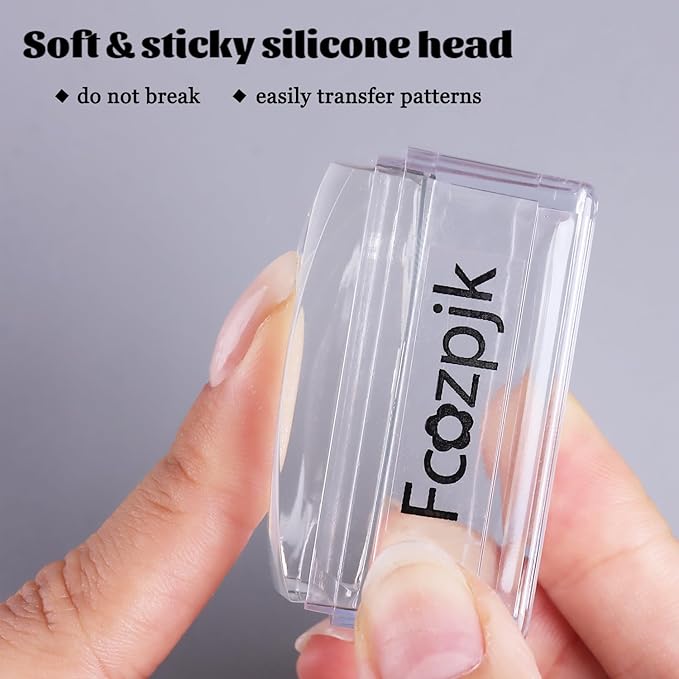 Fcozpjk French Tip Tool, 3PCS Clear Silicone Nail Art Stamper Scraper Kit with Replacement Soft Jelly Stamp Head Quick French Tip Manicure Guides Stamping Polish Printing Design Salon Supplies