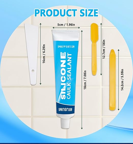 Clear Silicone Caulk Sealant 3.38 fl.oz(100ml), Waterproof & Strong Adhesion, Shrink & Crack Proof for Kitchen Bathroom Window Door Toilet Shower Sink