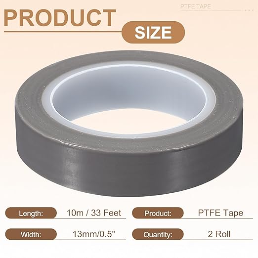 PATIKIL 0.5" x 33ft Heat Resistant Tape, High Temperature Tape PTFE Adhesive High Heat Tape Waterproof Smooth Surface for Vacuum Sealer Machine Insulation Protection, 0.1mm Thick, 2PCS