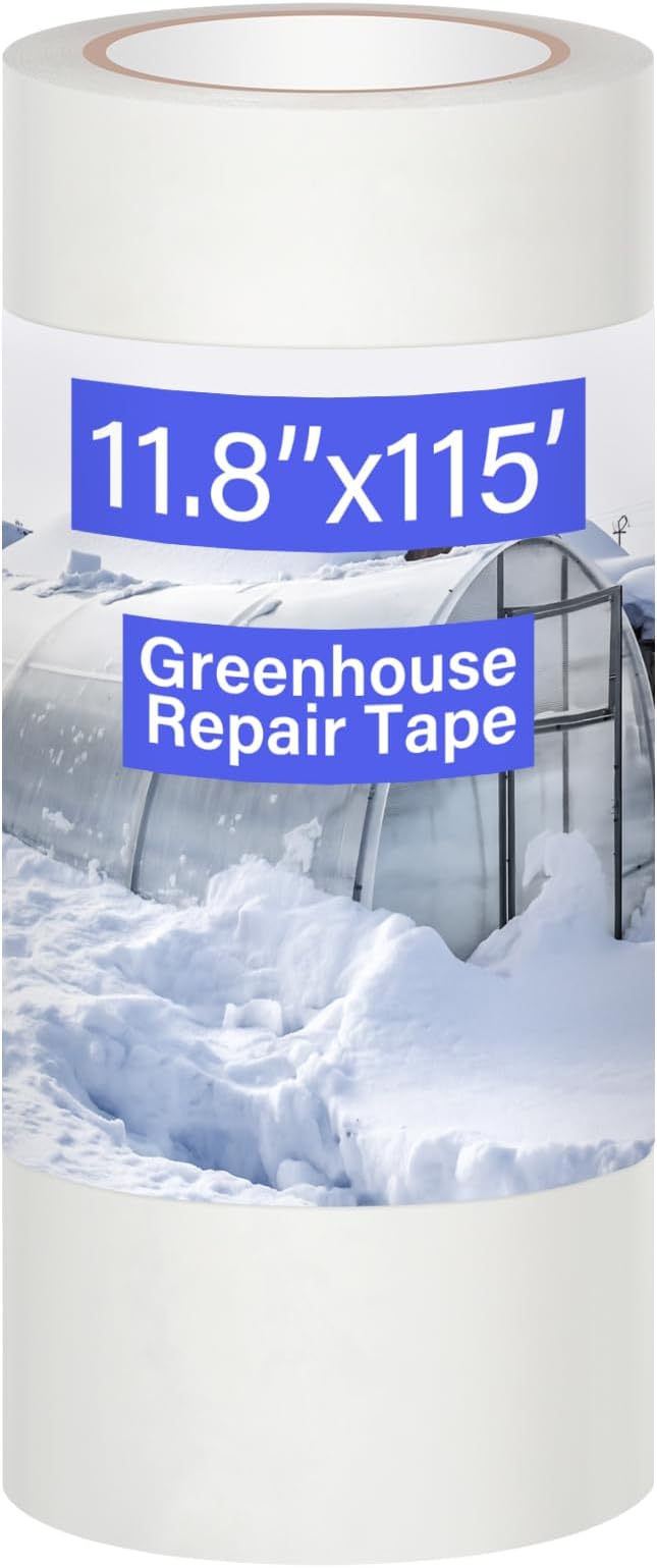 11.8'' x 115' Greenhouse Repair Tape 6.3 mil Thickness Heavy Duty Greenhouse Tape Clear UV Resistant Waterproof for Repairing Plastic Sheeting Polyethylene Film for Seaming Splicing