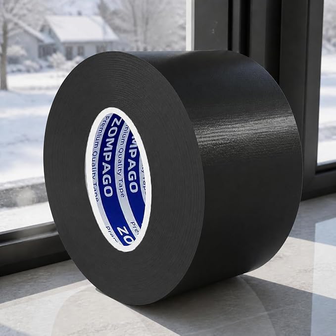ZOMPAGO Black Window Weather Sealing Tape 1.8in x 33FT, Cloth Draft Stopper for Sliding Door & Gap Filler, Strong Adhesive Window Seal Tape Air Conditioner Door Weather Stripping Insulation