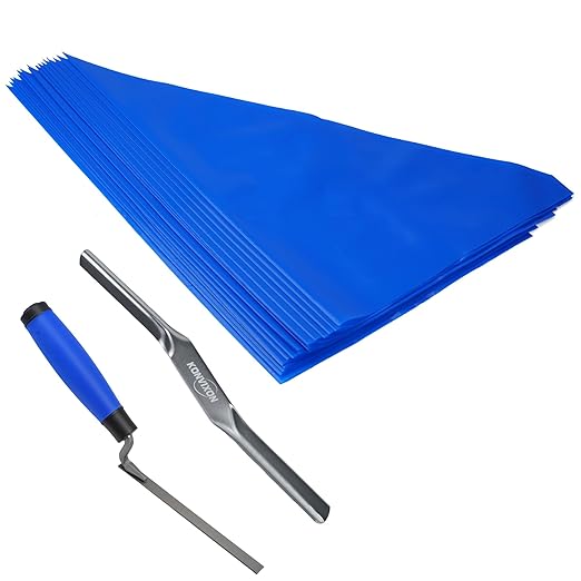 22PCS Tile Grout Masonry Mortar Bag & Brick Jointing Tool Kit, 20PCS 11"x22" Blue Disposable HDPE Tear Resistant Grout Bags,Tuck Pointing Trowel & Convex Brick Jointer for Brick Mortar Repair