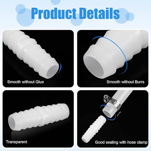 Treela 10 Set Plastic Hose Barb Fitting 3/8" x 3/8" Pipe Connectors Barbed Splicer Mender Joint Adapter Union with 20 Pcs Hose Clamps for Household Adapters Fuel Gas Liquid Air Repair