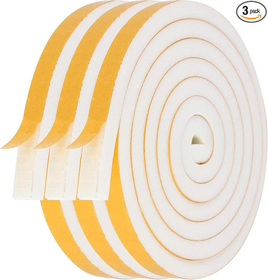 Weather Stripping Door Seal-3 Rolls, 1/4 Inch Wide X 1/4 Inch Thick Total 20 Feet Long, Foam Seal Tape for Window Insulation(6.5ft x 3 Rolls)
