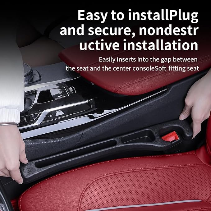 Car Seat Gap Filler Organizer, Universal Fit, Black, PU Leather, 2 Pack with Storage Pockets