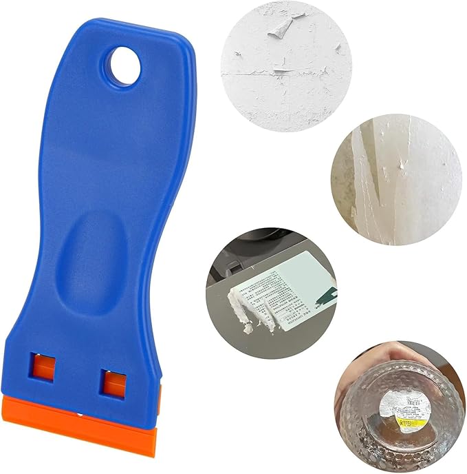 10 Plastic Razor Blade Scraper, 100 Pcs Blades, Remove Label Decal Tool for Stickers, Gaskets and Paints on Window Car Glass