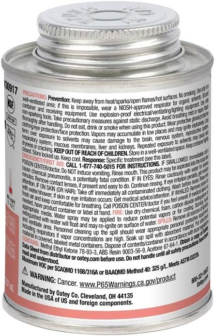 Oatey 30917 Hydraulic Cements, 8 oz, Black
