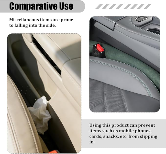 2PCS Car Seat Gap Filler, 2PCS Leather Between Chair Console Gap Plug to Impede ltems from Dropping, Automotive Interior Seat Seam Guard Stopper, Universal for Sedan RV Truck (Green)