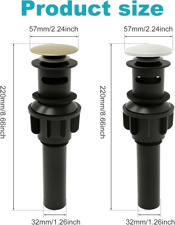 2Pcs Bathroom Sink Drain with Overflow, Pop Up Sink Drain Stopper, Stainless Steel Vessel Sinks Drains Strainer for 41-47 mm Hole Diameter, No Leakage Rustproof