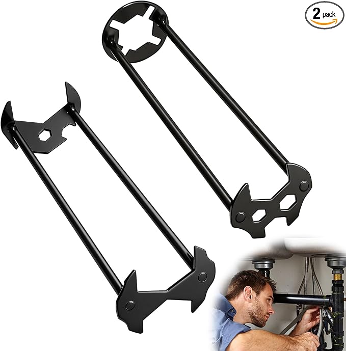 2 Pcs Plumbing Sink Wrench, 7 Sizes Sink Repair Tool, Faucet Wrench for Tight Spaces, Tasks for Sinks, Faucets, Hoses, and Pipe Joints Kitchen Bathroom Home