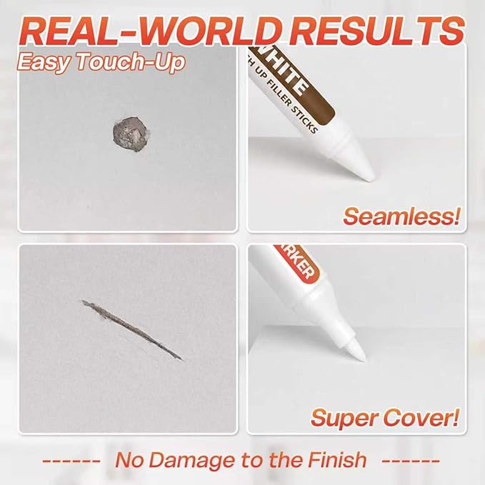White Wood Filler Sticks 3 Pack – Wax Putty Repair Pen & Marker Kit to Fix Nail Holes, Scratches & Dings in Baseboard, Cabinet, Trim, Wall & Furniture, Renter-Friendly & Move-Out Essential, Pure White