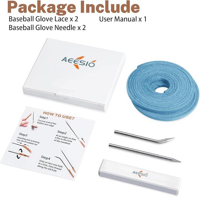 Softball Baseball Glove Lace, Mitt Lace Repair Kit Includes 2 Leather Laces and Lacing Needle for Catcher's Glove