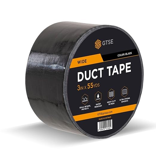 GTSE Wide Duct Tape, Black, 3 Inches x 55 Yards (164 ft), Heavy Duty, Waterproof Repair Tape for Indoor or Outdoor Use, 1 Roll