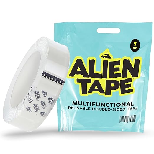 ALIEN TAPE Heavy Duty Double Sided Tape, Nano Tape, Feet Clear Adhesive Tape for Poster Photo Wall Decor As Seen on TV, (1 Roll - 7 Feet)