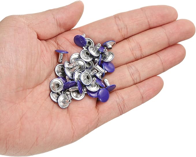HARFINGTON 100 Sets Double Cap Leather Rivets, 10x10mm Round Cap Tubular Metal Studs Leather Crafting Rivets for Fabric Belt Pet Collar Boot Bag Repair and Decoration, Purple