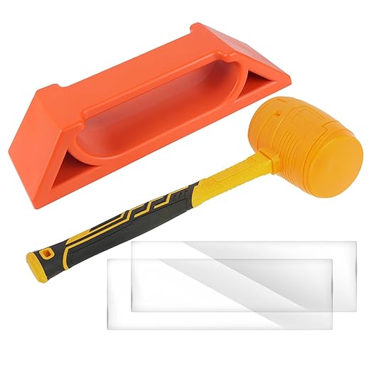 Floor Gap Fixer Tool Kit with Hammer for Laminate, Vinyl & Hardwood Floors – Heavy-Duty Nylon Plank Puller with Reusable Adhesive Pad, DIY Floor Gap Repair Tool Set