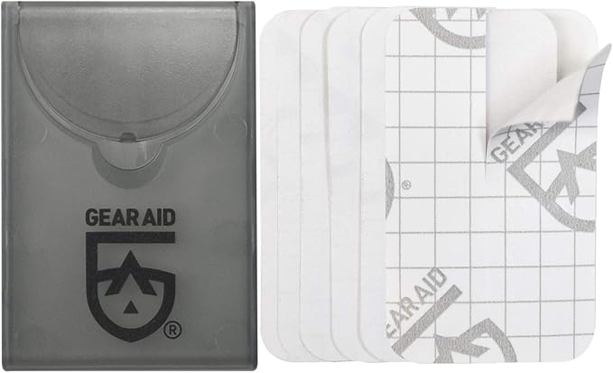 GEAR AID Tenacious Tape Mini Patches with Peel-and-Stick Adhesive to Fix Holes and Tears in Winter Gear, Down Puffer Jackets, Sleeping Bags, Tents, and Rain Gear, Clear, 1 Pack