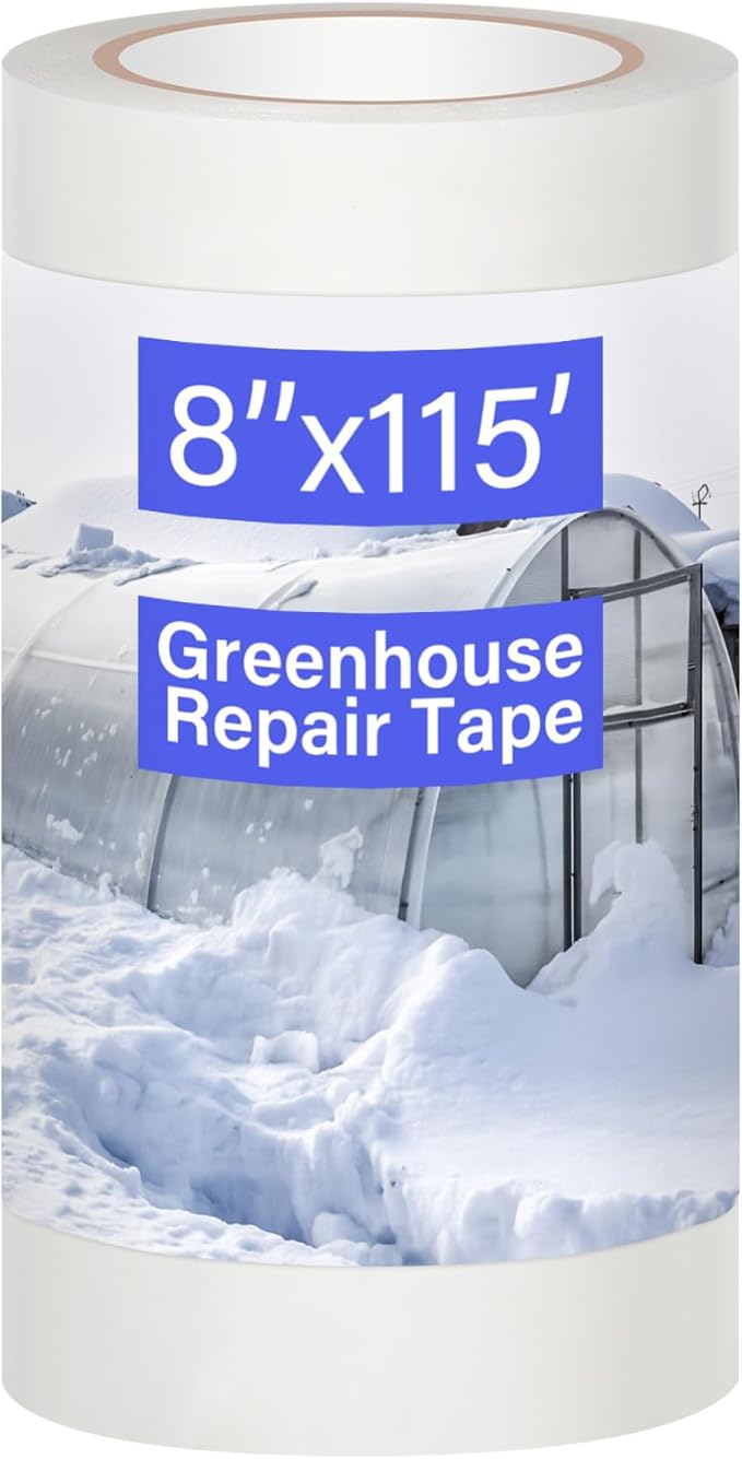 8'' x 115' Greenhouse Repair Tape 6.3 mil Thickness Heavy Duty Greenhouse Tape Clear UV Resistant Waterproof for Repairing Plastic Sheeting Polyethylene Film for Seaming Splicing