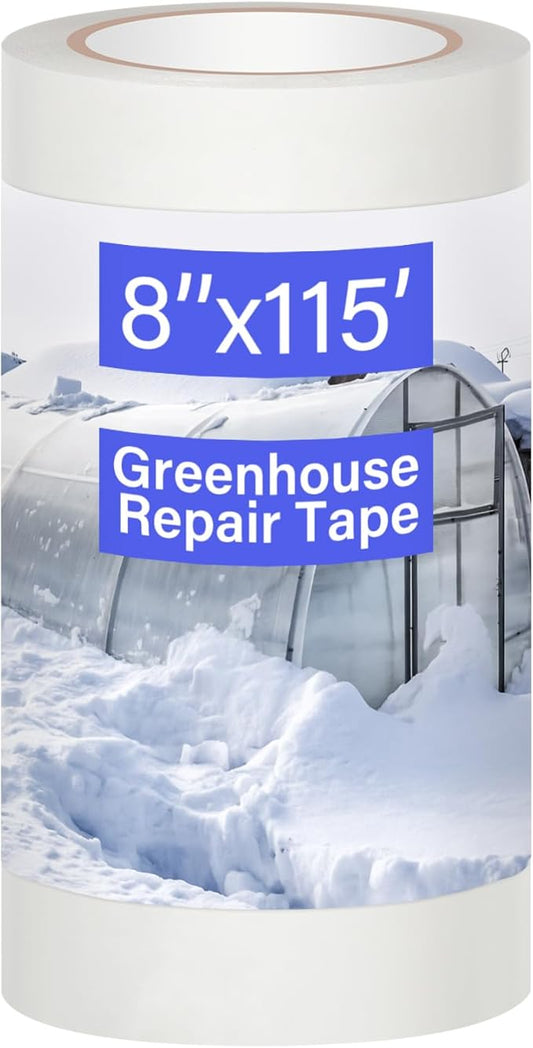 8'' x 115' Greenhouse Repair Tape 6.3 mil Thickness Heavy Duty Greenhouse Tape Clear UV Resistant Waterproof for Repairing Plastic Sheeting Polyethylene Film for Seaming Splicing