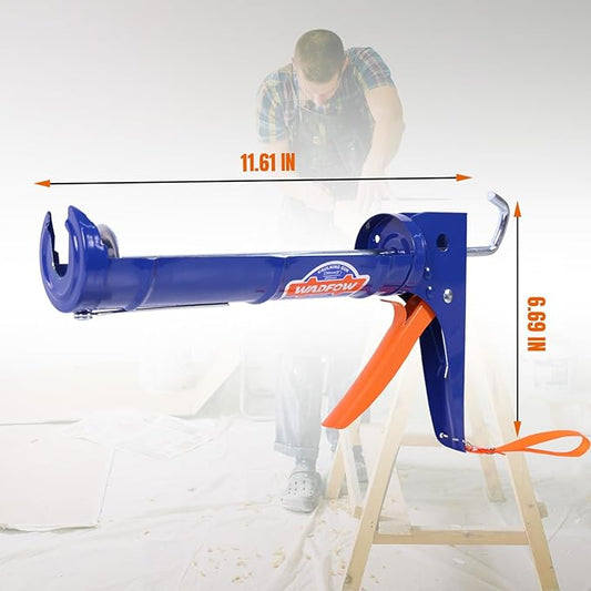 WADFOW 9" Caulk Gun, No Drip Silicone & Sealant Finishing Tool for Kitchen & Bathroom Sink Joints, Includes Built-in Spout Cutter & Smooth Round Rod for 10oz Caulk Tubes