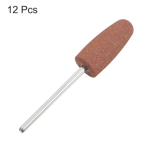 uxcell 12pcs 80 Grits Abrasive Mounted Stone 2.35mm Shank 2/5"(10mm) Dia Conical Heads Stone Grinding and Polishing Wheels for Nail Polishing