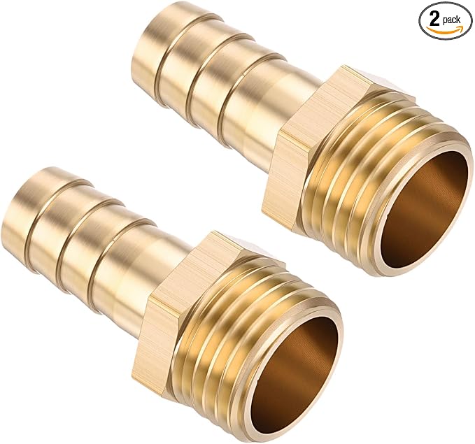 Pack of 2 Brass Hose Barb Fittings Adapter Connector 10mm Hose Barb to M16x1.5 Male Fittings for Home Machines, Massage Bathtubs, and Irrigation Systems
