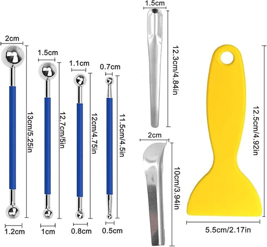 7pcs Caulking Tool Kit, Caulk Finishing Tool, Stainless Steel Inner and Outer Corner Caulking Tools, Putty Knife Scraper, for Kitchen Bathroom Window