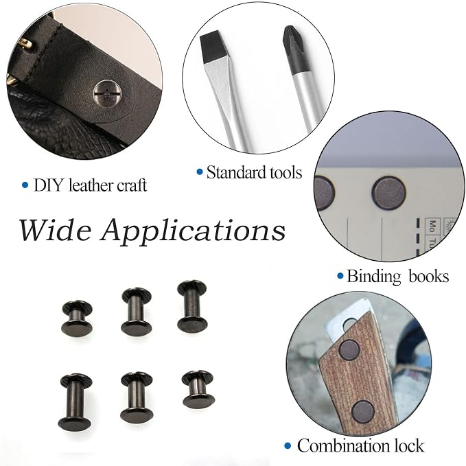 75 Sets Black Chicago Screws 1/4 3/8 1/2 Leather Assorted Kit ，3 Sizes of Screw Rivets for Chicago Screws for DIY Leather Craft and Bookbinding (M5 X 6, 10, 12)
