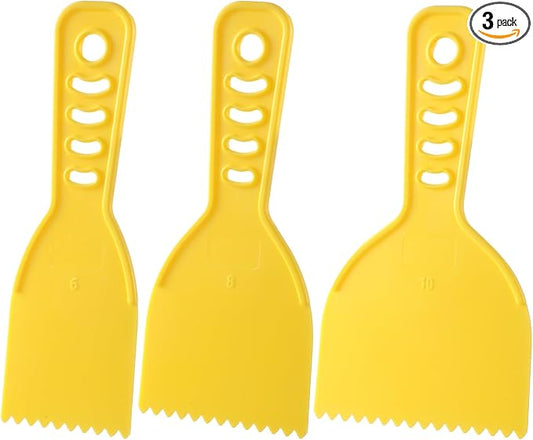 3 Sizes Adhesive Spreader Plastic Notch Trowel Flexible Putty Knife Paint Scraper Adhesive Barrier Spreader Applicator Tool for Spackling Automotive Body Fillers Putties Glazes Caulk