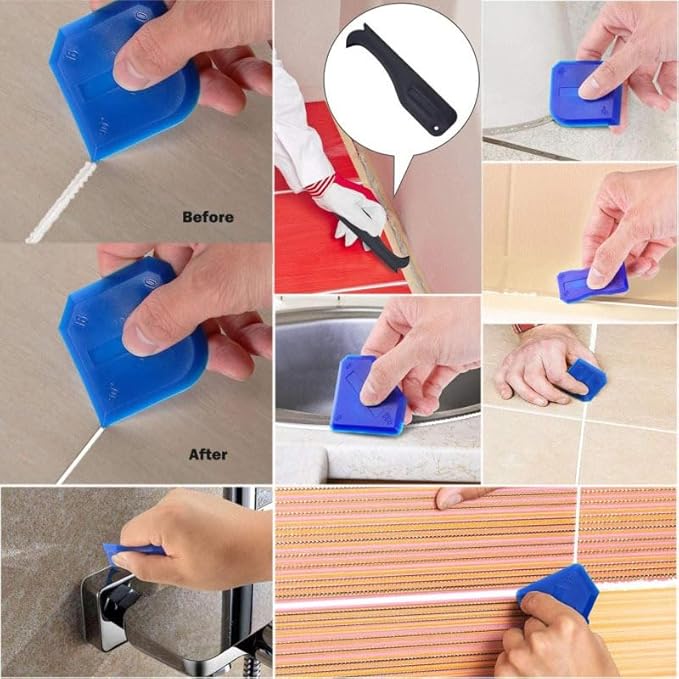 3 Pcs Silicone Caulking Tools, Sealant Grout Finishing Kit for Bathroom & Kitchen, Caulk Smoothing Tool Set, Grout Tool for Tile Sealing