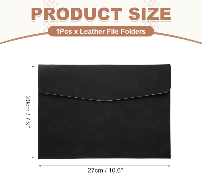 PATIKIL PU Leather File Folders, 7.9x10.6 A4 Document Holder Waterproof Envelope Folder with Snap Closure, Portable Portfolio Organizer Case for Paper Receipt, Black