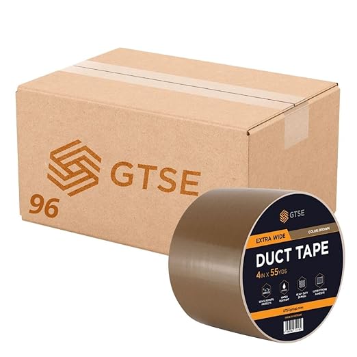 GTSE Wide Duct Tape, Brown, 4 Inches x 55 Yards (164 ft), Heavy Duty, Waterproof Repair Tape for Indoor or Outdoor Use, 96 Rolls