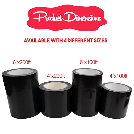 Vapor Barrier Tape, 7 Mil Black Polyethylene Tape Sealing Moisture Barrier Seam, Seal Tape for Crawl Space, Underlayment, Marine Use, White Insulation Tape, Waterproof, 6 Inch, 100 Foot Roll