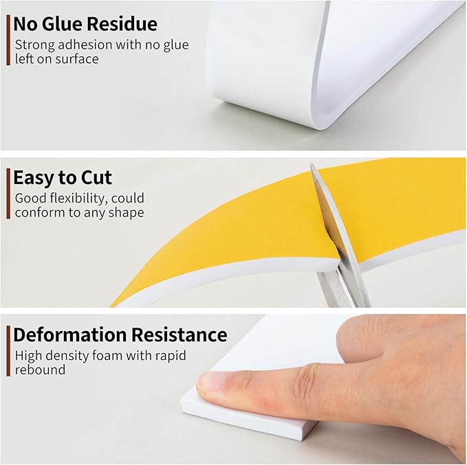 Yotache White Foam Weather Stripping 2" x1/4", Self Stick High Density Closed Cell Foam Rubber Insulation Tape, Total 13 Feet Long