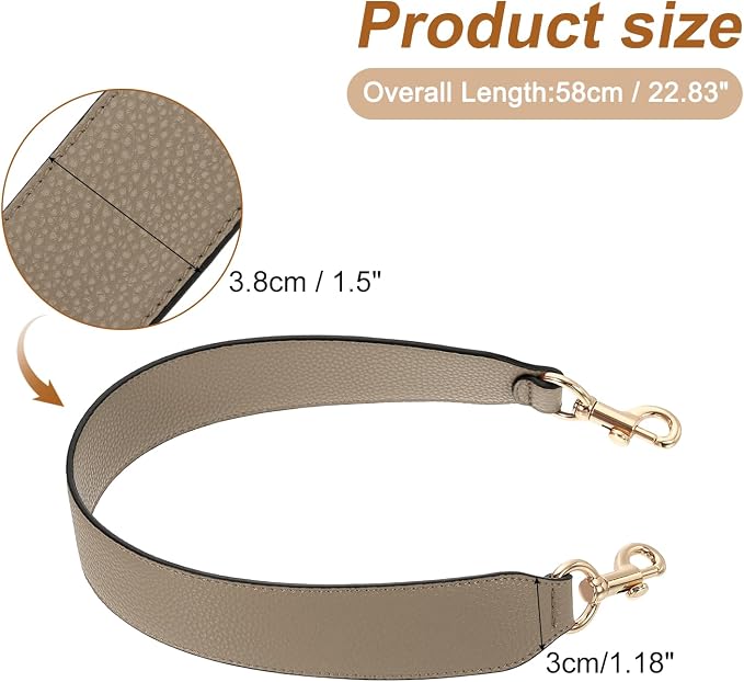 uxcell 22.83 Inch PU Leather Short Bag Strap with Clasp, Purse Handles Handbags Replacement Straps for Clutch Bag Crossbody Underarm Bags, Dark Khaki, Gold Buckle