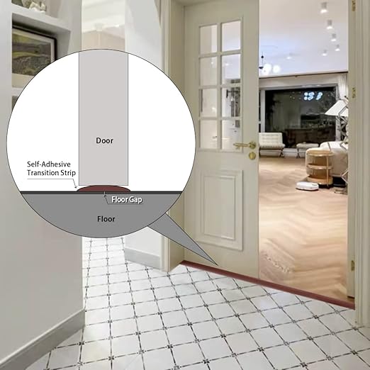 Floor Transition Strip 2" Self Adhesive Flat Vinyl Flooring Transitions Strip with Strong Backing Wood Grain (5cm, 10FT, Grey Wood Grain)