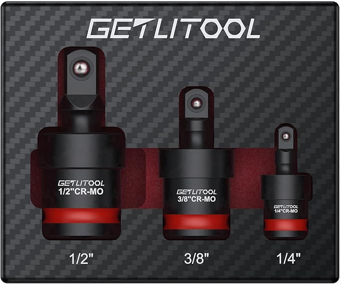 GETLITOOL 3Pcs Swivel Socket Set, Cr-Mo Steel Impact Swivel Socket Set with Corrosion-Resistant Finish, Full 360° Rotation for Impact Wrenches, 1/4", 3/8", 1/2" Drive, Tools for Men's Gift