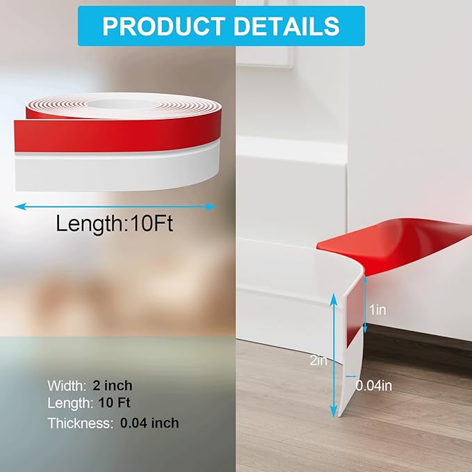 New Thickened Upgraded 2Inch (W) x 10FT(L) Door Weather Stripping, Extra Thick 1mm Door Draft Stopper Silicone Seal Strip, Draft Seal Tape for Doors Windows and Shower Glass Gap