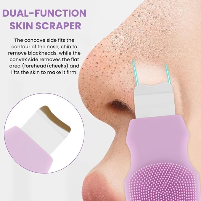 Blackhead Remover Tool for Face and Nose, 2 in 1 Silicone Face Cleansing Brush and Stainless Steel Blackhead Scraper Spatula, Mask Applicator for Men and Women(Purple)