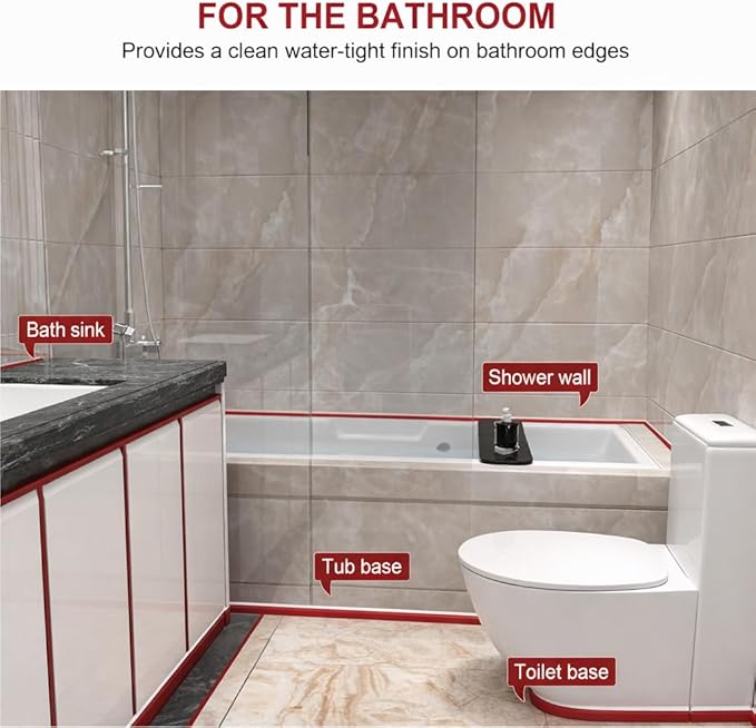 3/4 Inch Flexible Quarter Round Molding, Peel and Stick Rubber Floor Trim, Quarter Round Trim with 3m Tape, Self-Adhesive Bathtub Trim Molding
