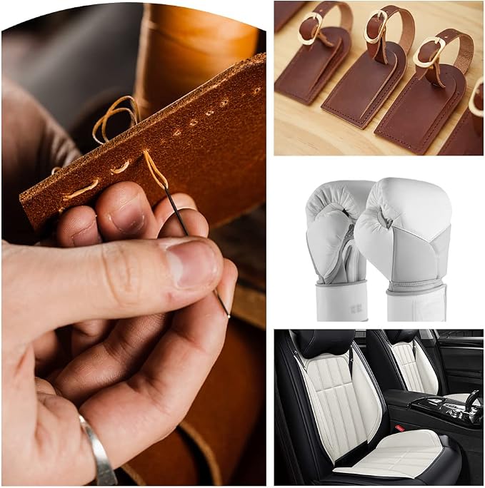 Ftyiwu Waxed Thread, Upholstery Needle and Thread 55 Yards 150D Flat Leather Sewing with 7PCS Hand Sewing Needles for Home Upholstery Carpet Canvas Repair Leather Sewing (Beige)