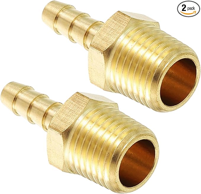 Pack of 2 Brass Hose Barbs Fittings 5/16" Hose Barb to 3/8" NPT Male Fittings for Home Machines, Massage Bathtubs, and Irrigation System
