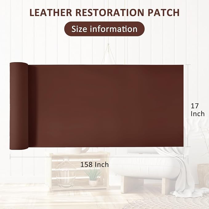 AOOTOOLINK Leather Repair Patch 17X158 Inch Self Adhesive Leather Repair, Large Leather Repair Tape for Couches, Furniture, Car Seats, Cabinets, Sofa, Handbags (Dark Brown, 17X158 Inch)