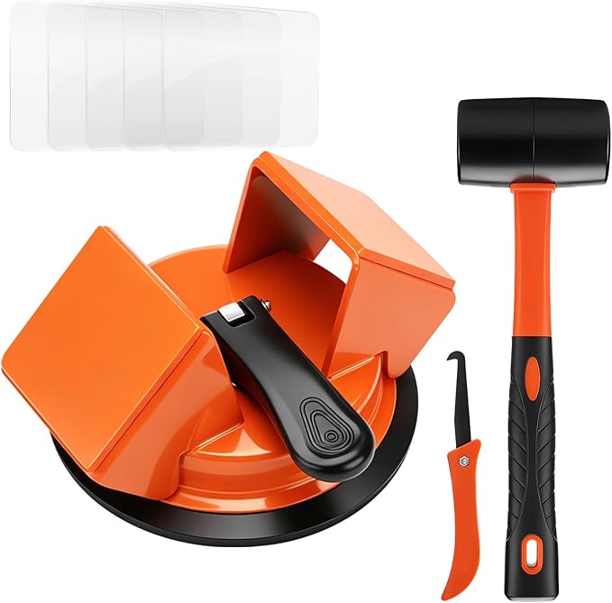 Floor Gap Fixer Tool - 45° Dual-Sided Strike, Floor Suction Cup Tool for Gaps with Crack Cleaner, Mallet & 5 Sticky Pads - Laminate Floor Gap Repair Tool, Flooring Tools Kit