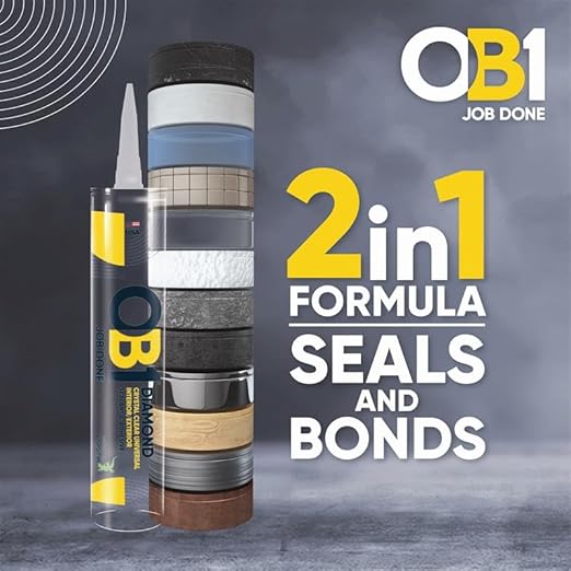 OB1 Universal Caulk Sealant & Adhesive Diamond Crystal Clear 10.1oz | Professional Grade All-in-One Advanced Hybrid | Water Resistant Internal & External | Shrink Crack & UV Resistant | 1 Cartridge