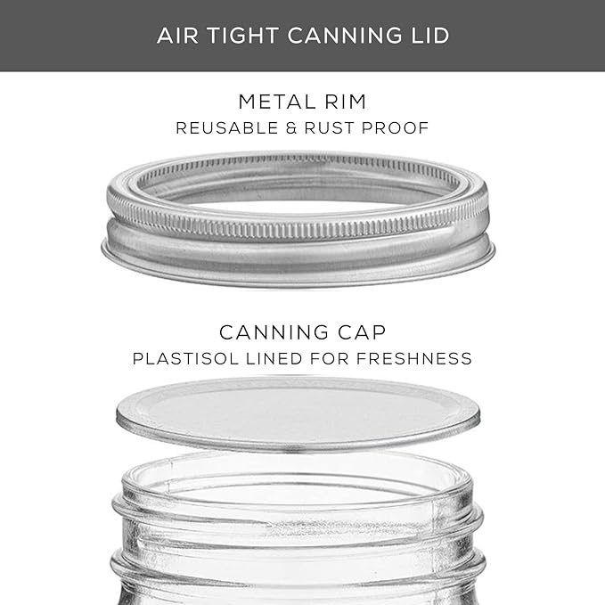 JoyJolt 8 Oz Mason Jars With Lids, Labels and Measures! 6-Pack Regular Mouth Mason Jars, Glass Jar with Lid and Band. Airtight Canning Jars, Overnight Oats Jars, Salad Jars, Sourdough Starter Jar