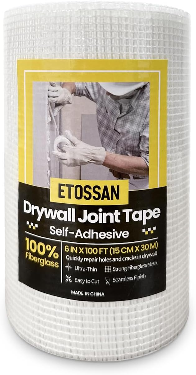 Drywall Joint Tape 6 Inch x 150FT Self-Adhesive Fiberglass Mesh Tape for Wall Crack Repair & Drywall Finishing