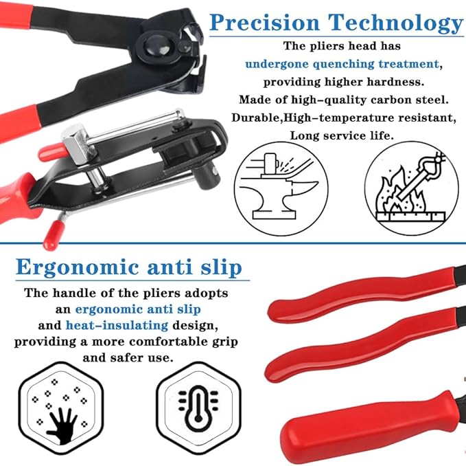 Universal CV Boot Clamp Pliers and CV Joint Ear Clamp Banding Tool,with 10pcs 304 Stainless Steel Adjustable Axle CV Joint Boot Crimp Clamp