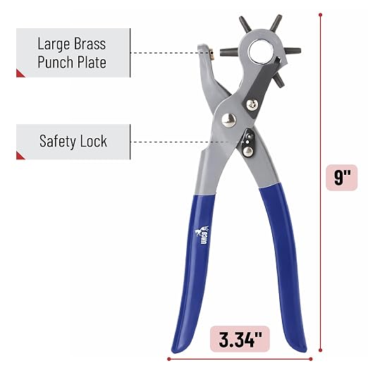 UNCO- Leather Hole Punch Tool, Multi Hole Sizes for Belts and Leather, Belt Hole Puncher, Navy Blue Handle